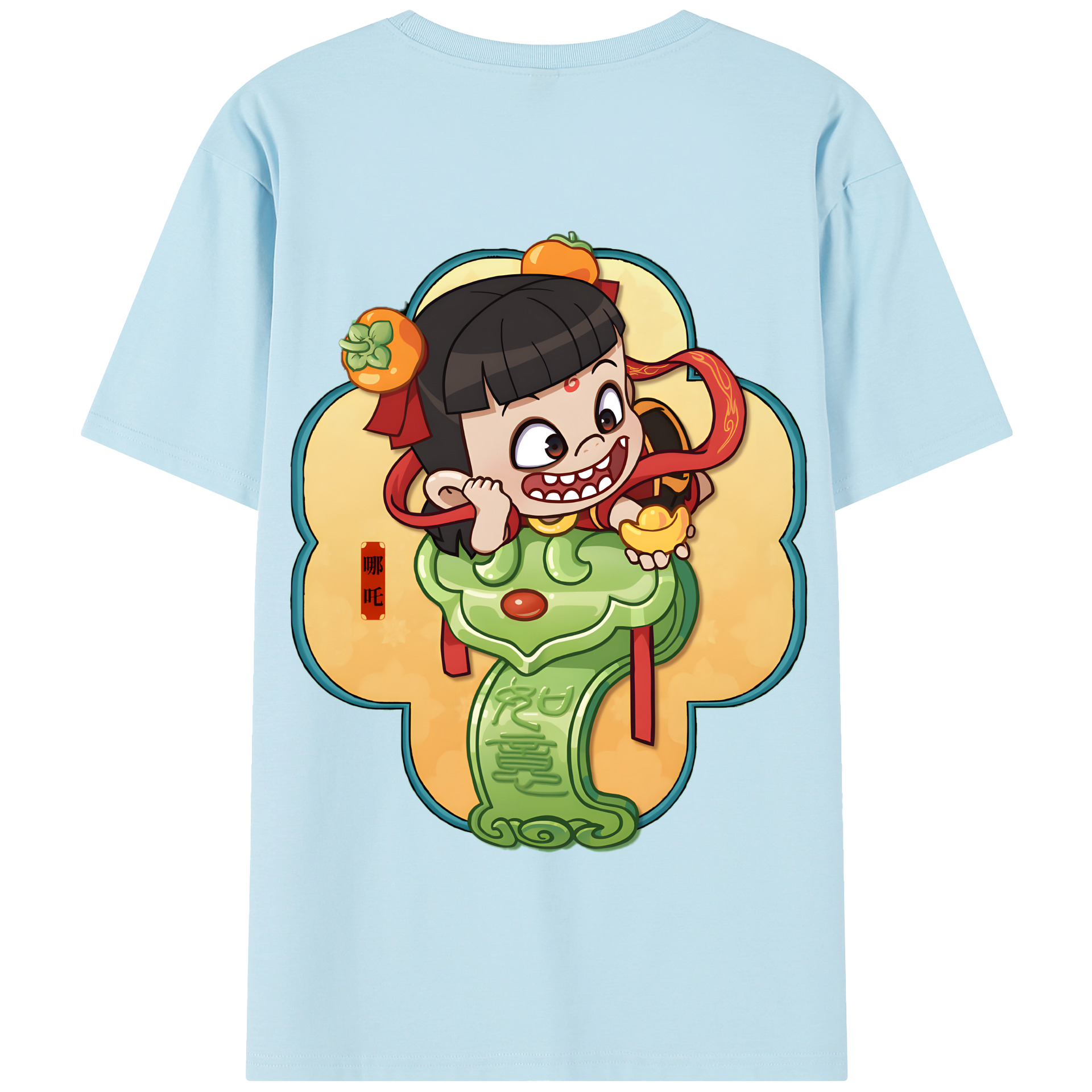 （画像用） Ne Zha 2 ナタ 魔童の大暴れ 綿100％半袖Tシャツ（背面プリント）